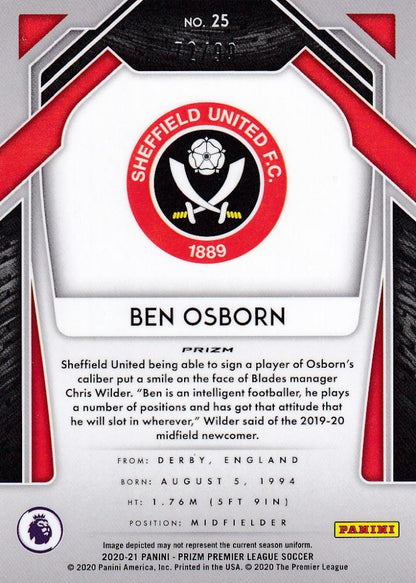 2020-21 Panini Prizm Premier League Breakaway Sheffield United Ben Osborn Base Violet Parallel card 72/99