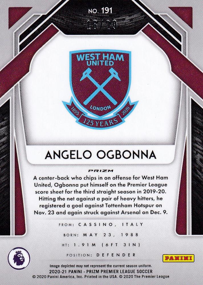 2020-21 Panini Prizm Premier League West Ham United Angelo Ogbonna Base Choice Red card number 18 of 29