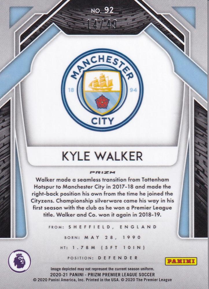 2020-21 Panini Prizm Premier League Manchester City Kyle Walker Base Green Ice parallel trading card numbered 14 of 49