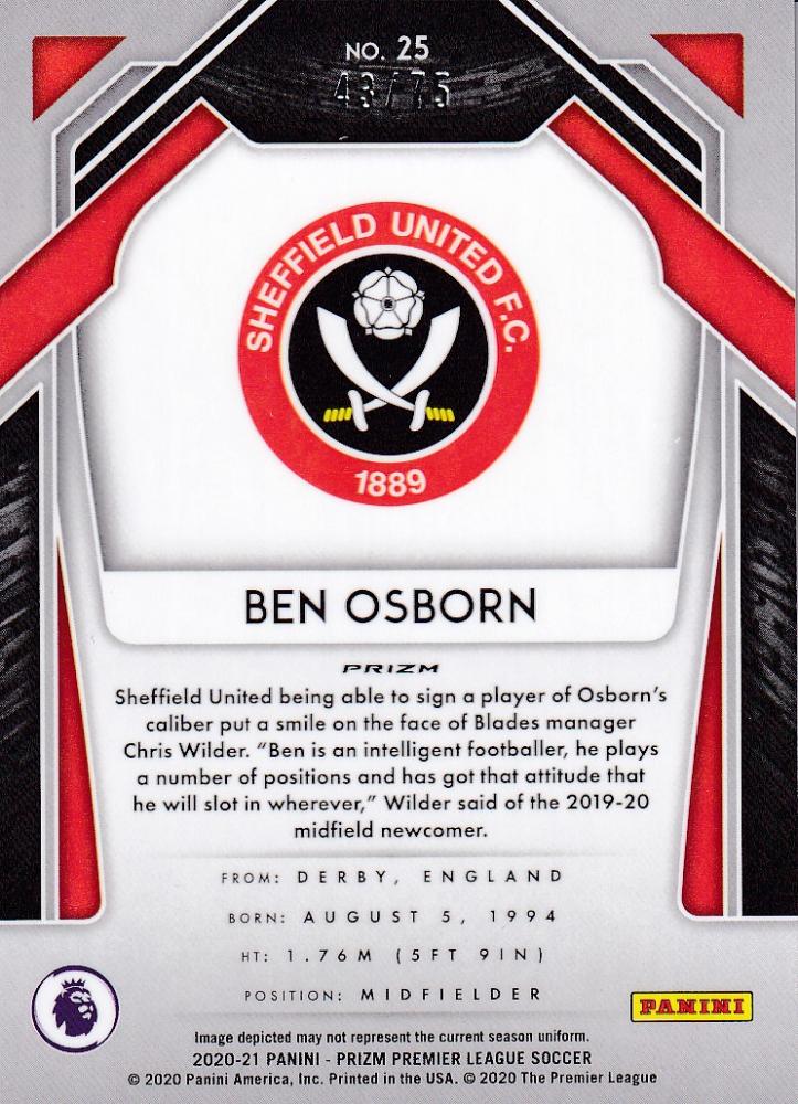 2020-21 Panini Prizm Premier League Sheffield United Ben Osborn Base Blue Ice parallel card 43/75