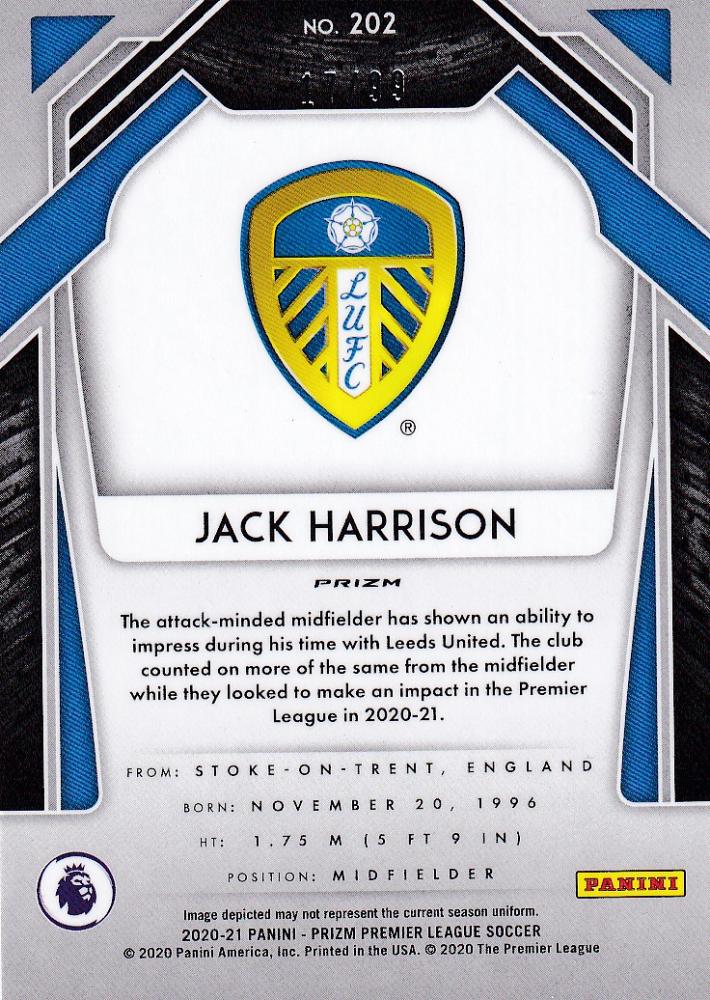 2020-21 Panini Prizm Premier League Leeds United Jack Harrison Base Purple Parallel trading card 17/99