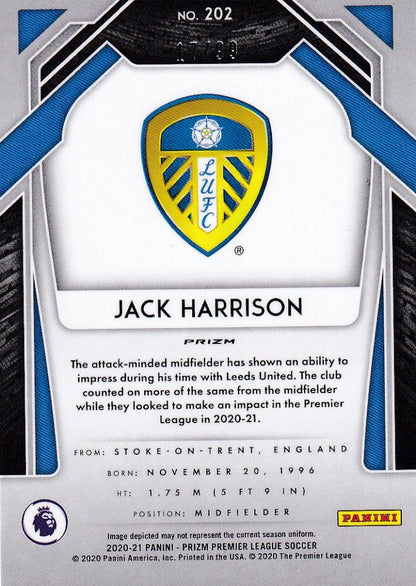 2020-21 Panini Prizm Premier League Leeds United Jack Harrison Base Purple Parallel trading card 17/99