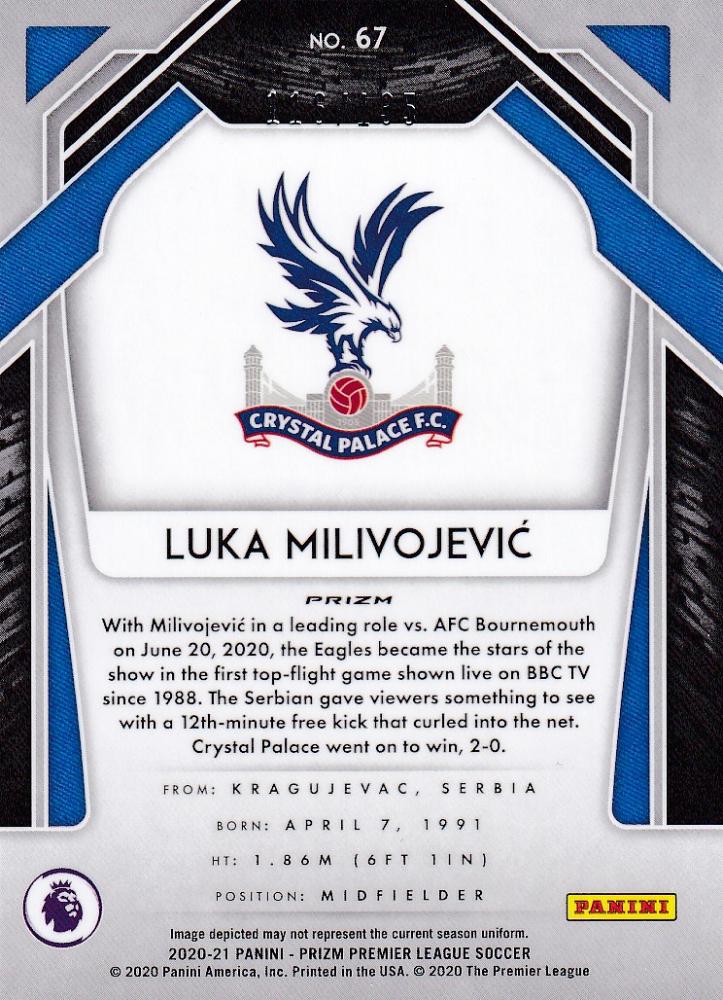 2020-21 Panini Prizm Premier League Luka Milivojevic Crystal Palace Red Mojo card serial 116 of 135