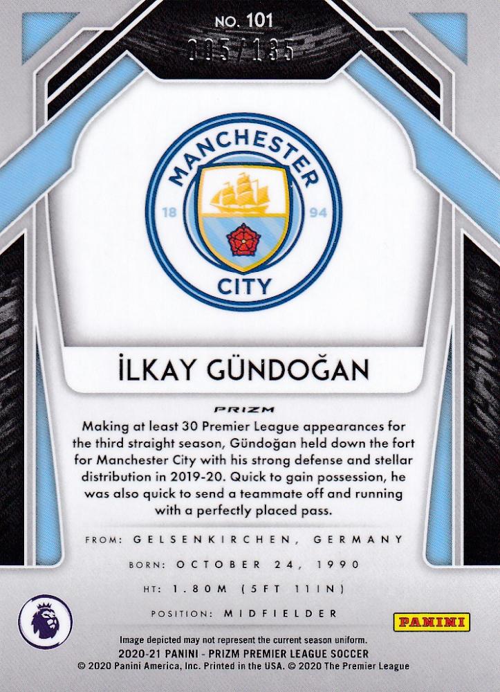 2020-21 Panini Prizm Premier League Manchester City Ilkay Gundogan Base Red Mojo card serial 005 of 135