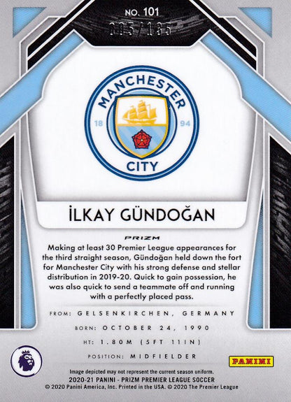 2020-21 Panini Prizm Premier League Manchester City Ilkay Gundogan Base Red Mojo card serial 005 of 135