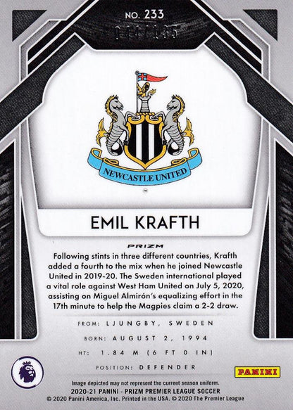 2020-21 Panini Prizm Premier League Emil Krafth Newcastle United Red Mojo parallel card number 044 out of 135