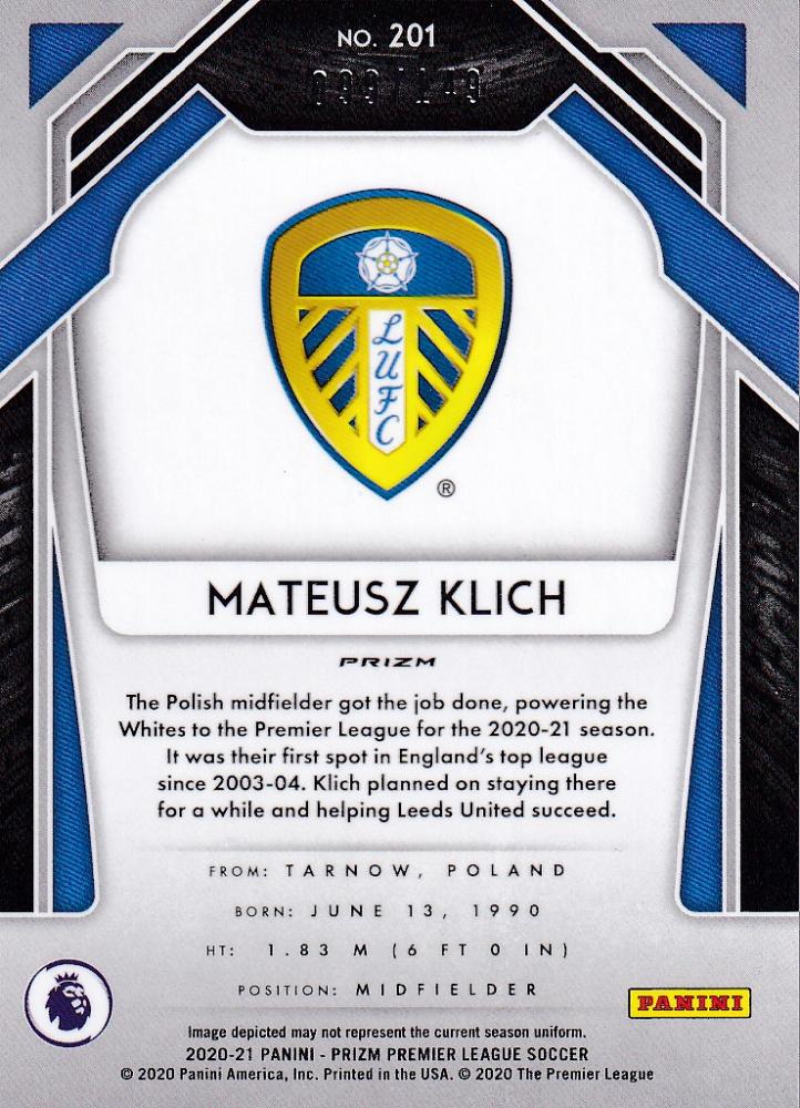 2020-21 Panini Prizm Premier League Mateusz Klich Leeds United Base Red Parallel Soccer Card 099/149