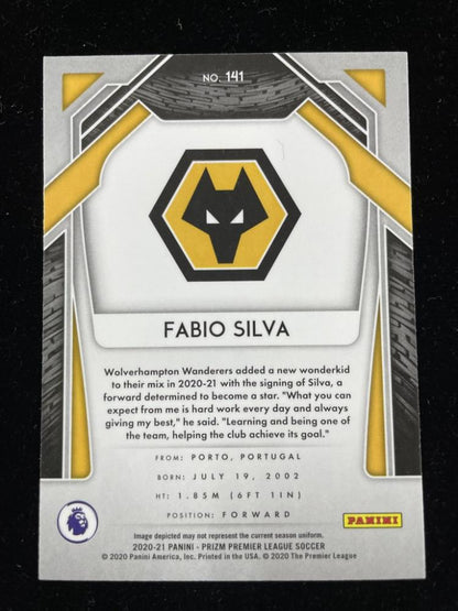 2020-21 Panini Prizm Premier League Wolverhampton Wanderers Fabio Silva base football card with minor stain on back