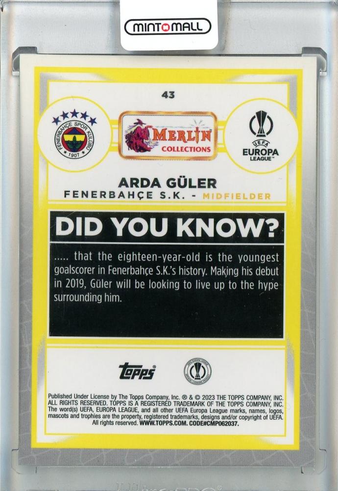 2022-23 Topps Merlin UEFA Arda Guler #43 Fenerbahçe Spor Kulübü