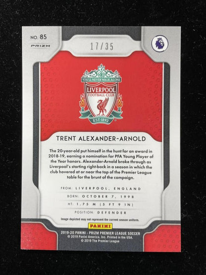 2019-20 Panini Prizm Premier League Liverpool FC Trent Alexander-Arnold Base Breakaway Teal card serial 17 of 35