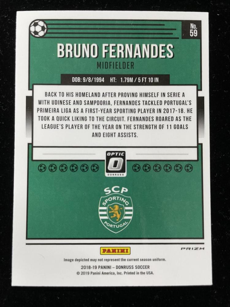 2018-19 Donruss Soccer Bruno Fernandes Base Optic Holo parallel card from Sporting CP