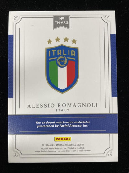 2018 Panini National Treasures Italy Alessio Romagnoli Treasured Threads Emerald relic card 5 of 5