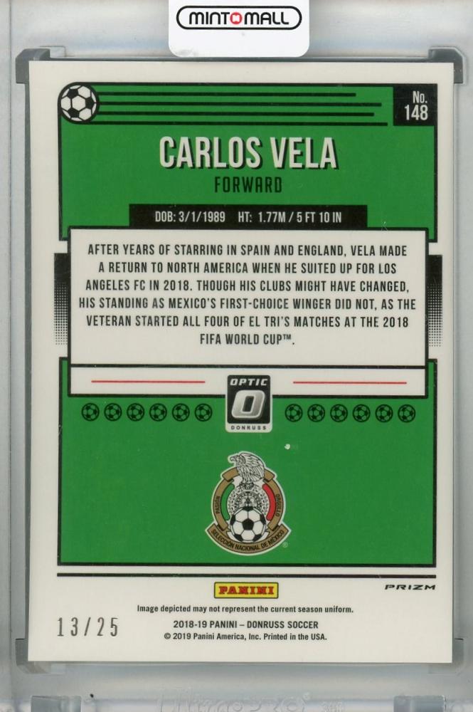 2018-19 Donruss Mexico Carlos Vela Base Optic Black Velocity baseball card serial 13 of 25