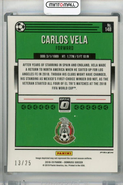2018-19 Donruss Mexico Carlos Vela Base Optic Black Velocity baseball card serial 13 of 25
