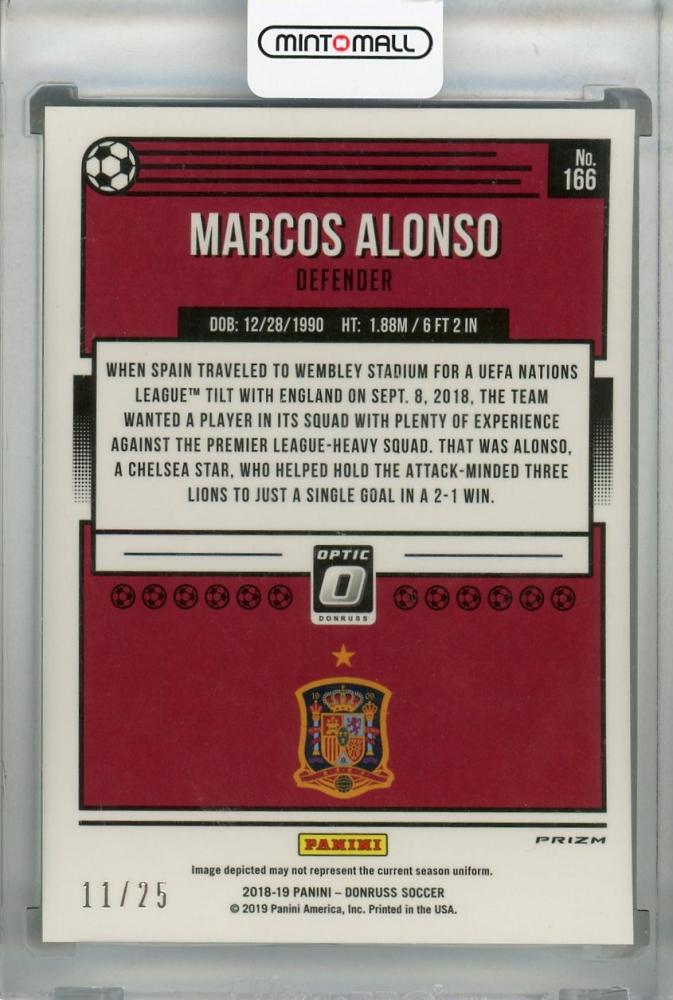 2018-19 Donruss Spain Marcos Alonso Black Velocity parallel trading card numbered 11 out of 25