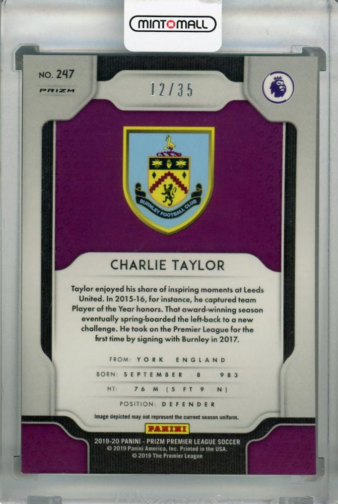 2019-20 Panini Prizm Premier League Breakaway Burnley Charlie Taylor Base Teal RC card serial 12 of 35