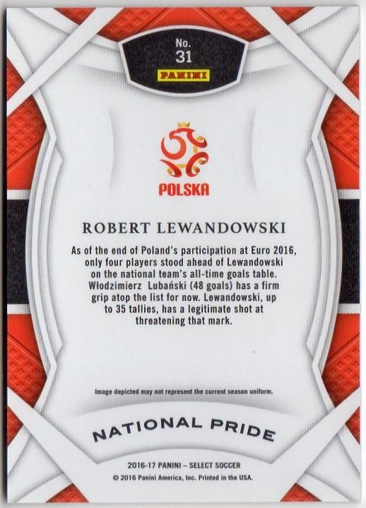 2016-17 Panini Select Robert Lewandowski trading card numbered 31
