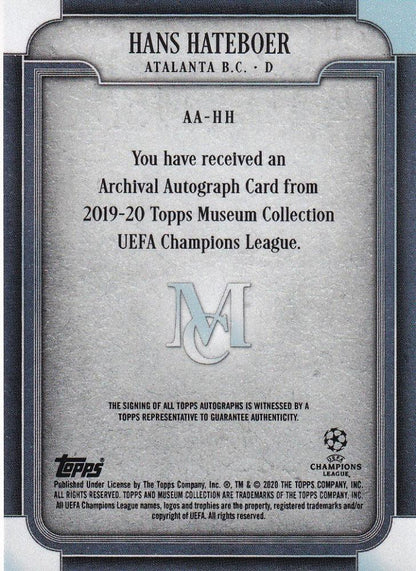 2019-20 Topps Museum Collection UEFA Champions League Atalanta B.C. Hans Hateboer Autographs Sapphire card