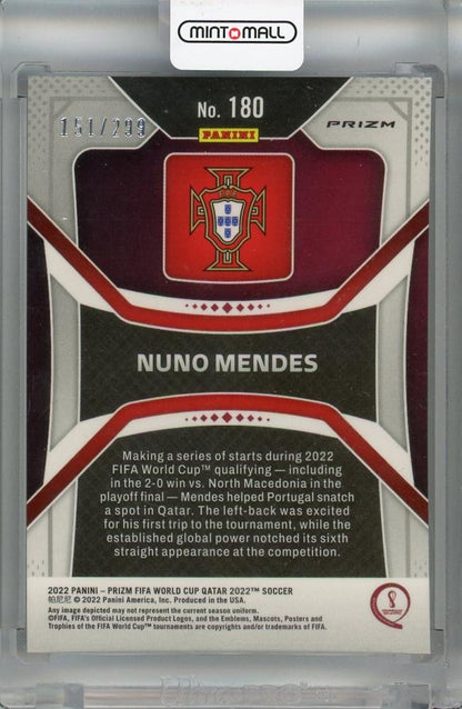 2022 Panini Prizm FIFA World Cup Qatar Portugal Nuno Mendes Blue #180 (Parallel Version) RC(ROOKIE YEAR!) 151/299