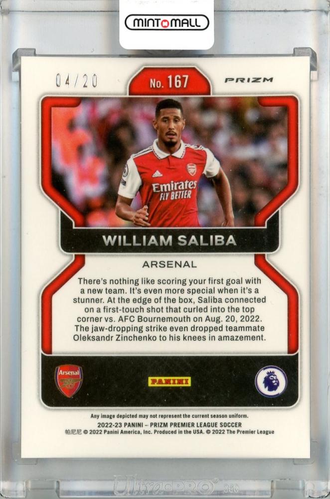 2022-23 Panini Prizm Premier League Arsenal William Saliba Purple Mojo #167 (Parallel version) RC(ROOKIE YEAR!) 04/20