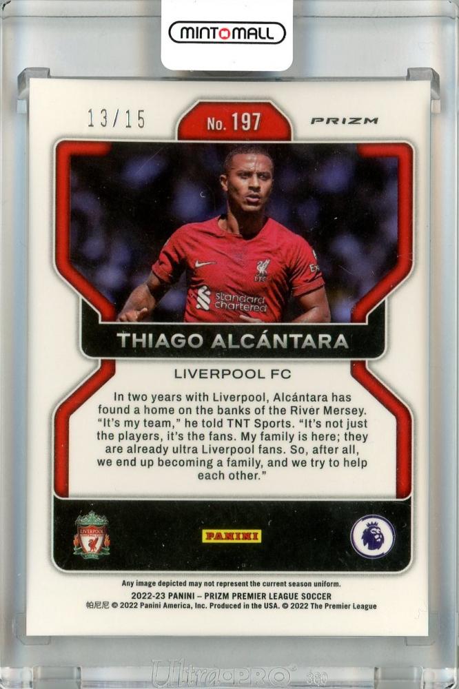 2022-23 Panini Prizm Premier League Liverpool FC Thiago Alcantara Red/Blue/Purple Choice Prizms #197(Parallel Version) 13/15