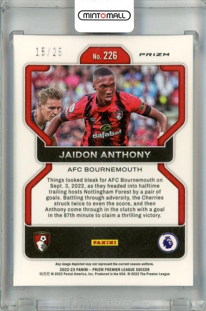 2022-23 Panini Prizm Premier League AFC Bournemouth Jaidon Anthony Blue Mojo #226 (Parallel Version) RC(ROOKIE YEAR!) 15/25