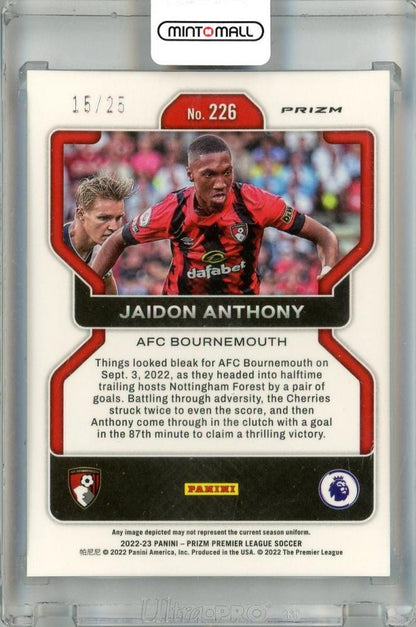 2022-23 Panini Prizm Premier League AFC Bournemouth Jaidon Anthony Blue Mojo #226 (Parallel Version) RC(ROOKIE YEAR!) 15/25