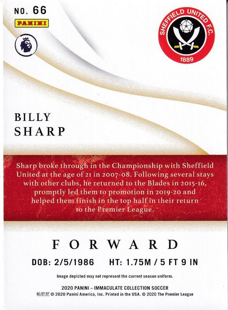 2020 Panini Immaculate Collection trading card of Sheffield United's Billy Sharp numbered 81 out of 99