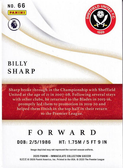 2020 Panini Immaculate Collection trading card of Sheffield United's Billy Sharp numbered 81 out of 99