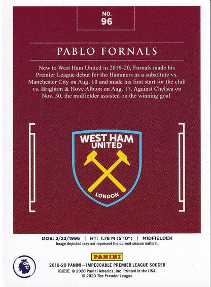 2019-20 Panini Impeccable Premier League West Ham United Pablo Fornals Base Gold card serial number 11 of 20
