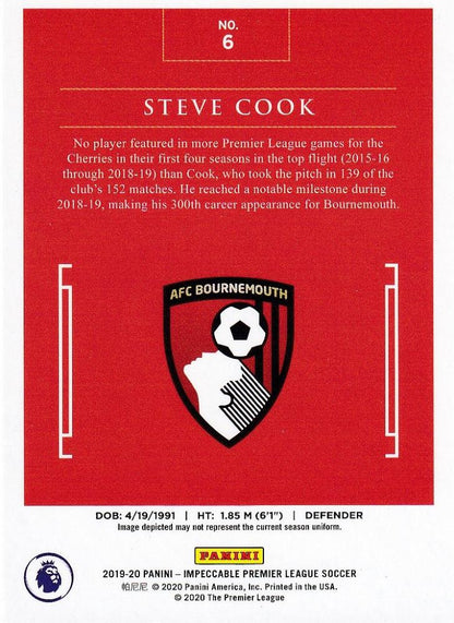 2019-20 Panini Impeccable Premier League AFC Bournemouth Steve Cook Gold Parallel Card 08/20