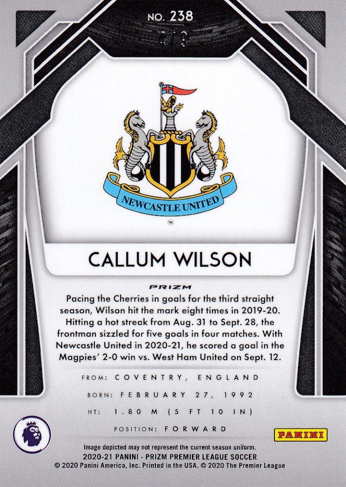 2020-21 Panini Prizm Premier League Newcastle United Callum Wilson Base Choice Green parallel trading card number 4 of 9