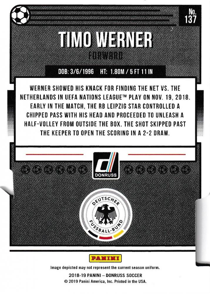 2018-19 Donruss Germany Timo Werner Base Die-Cuts trading card serial number 068 of 100