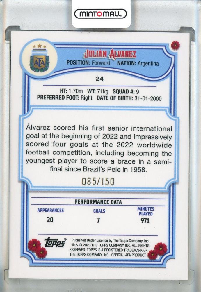 2023 Topps Argentina Fileteado Julian Alvarez Yellow #24085/150 Argentina