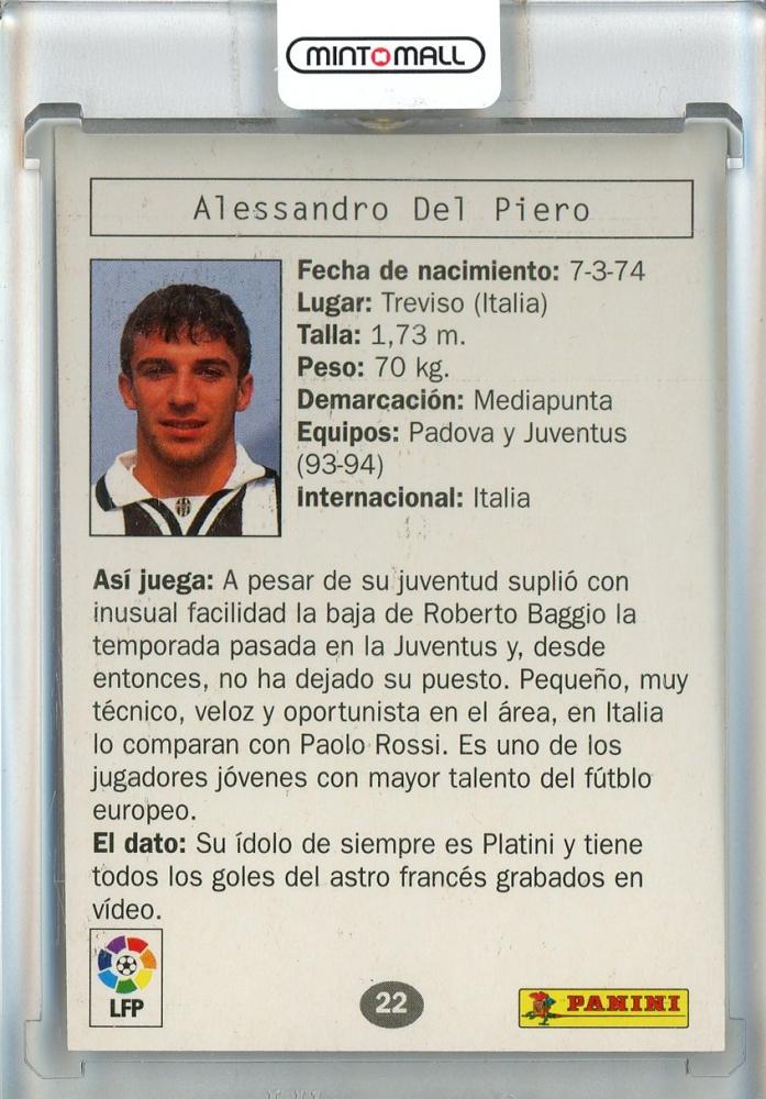 1996 Panini Estrellas Europeas Alessandro Del Piero #22 Juventos