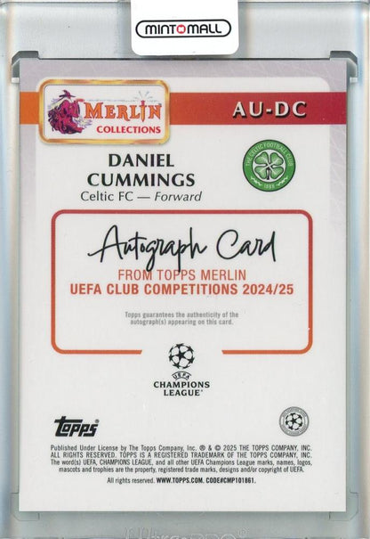 2024-25 Merlin UEFA Club Competitions Daniel Cummings Autographs Aqua #AUDC RC08/75 Celtic FC