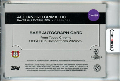 2024-25 Topps Chrome UEFA Club Competitions Alejandro Grimaldo Autographs Aqua Refractors #CAGR033/199 Bayer 04 Leverkusen