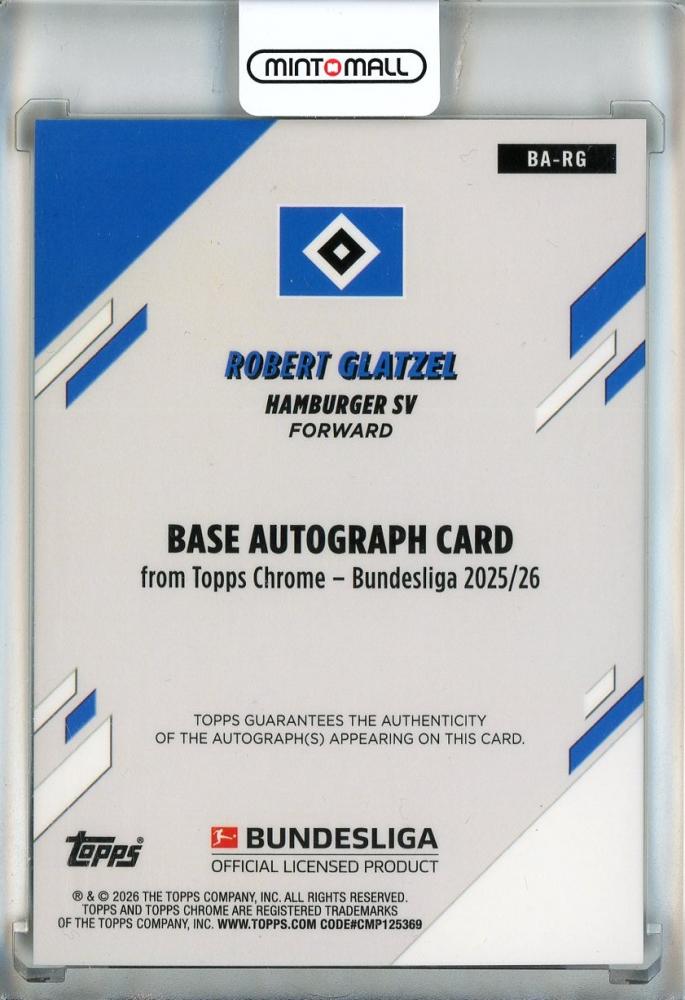2025-26 Topps Chrome Bundesliga Robert Glatzel Autographs Gold Refractors #BARG33/50 Hamburger SV