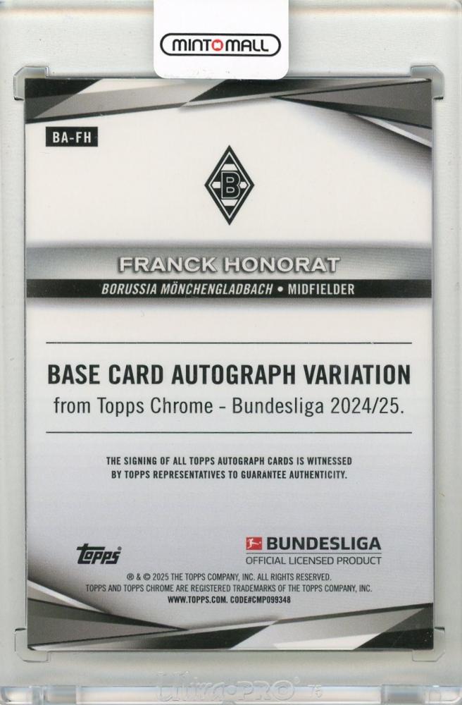 2024-25 TOPPS Chrome Bundesliga Franck Honorat Autographs Yellow Refractors #BAFH08/75 Borrusia Monchengladbach
