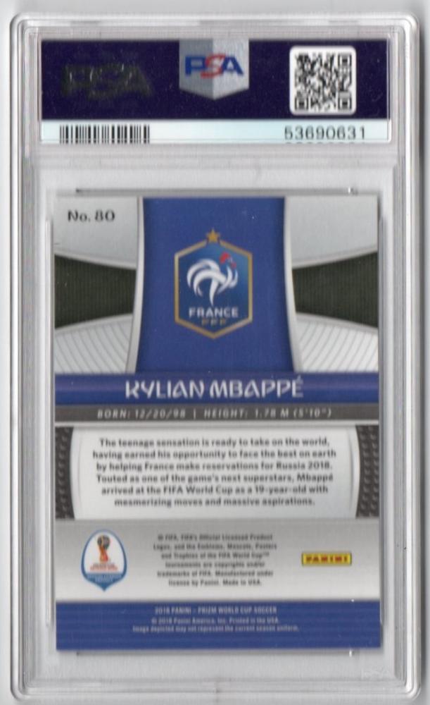 2018 PANINI PRIZM World Cup Kylian Mbappe Base #80 trading card graded PSA9