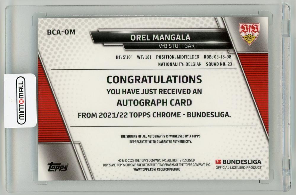 2021-22 TOPPS Chrome Bundesliga Orel Mangala Chrome AutographsBCA-OM VfB Stuttgart