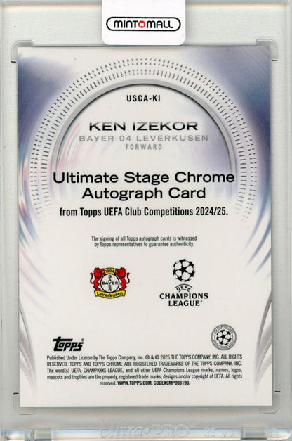 2024-25 Topps UEFA Club Competition Ken Izekor Ultimate Stage Chrome Autograph CardUSCA-KI Bayer 04 Leverkusen
