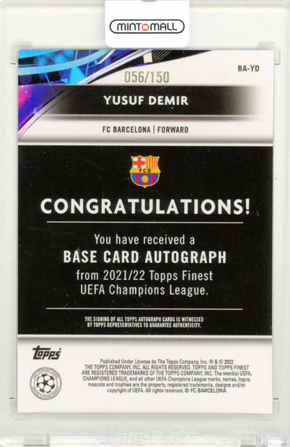 2021-22 Topps Finest UEFA Champions League Yusuf Demir Autograph Blue Refractor Parallel56/150 FC Barcelona