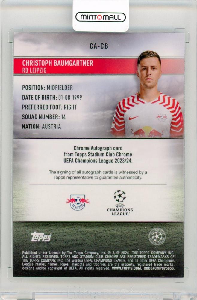 2023-24 Topps Stadium Club Chrome UEFA Christoph Baumgartner AutographCA-CB RB Leipzig