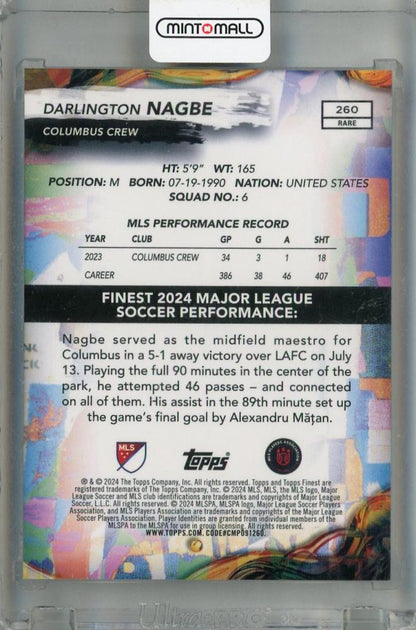 2024 Topps Finest MLS Darlington Nagbe Rare Neon Green Refractor #26073/75 Columbus Crew