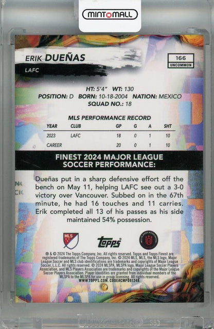2024 Topps Finest MLS Erik Duenas Uncommon Gold Refractor #166 RC12/50 LAFC RC