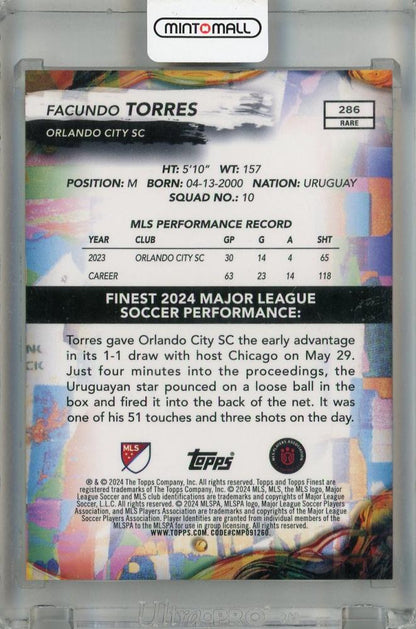 2024 Topps Finest MLS Facundo Torres Rare Gold Refractor #286 29/30 Orlando City SC
