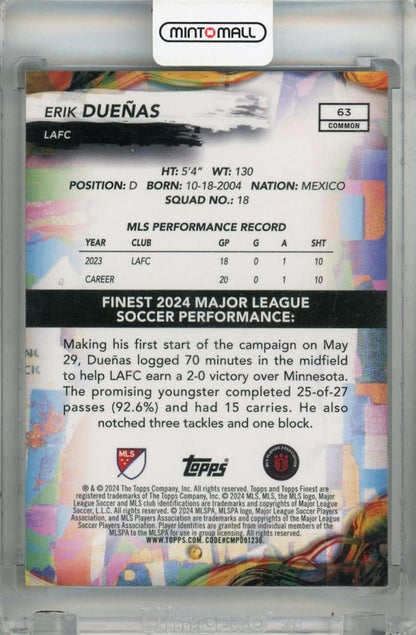 2024 Topps Finest MLS Erik Duenas Common Black Refractor #63 RC15/25 LAFC RC
