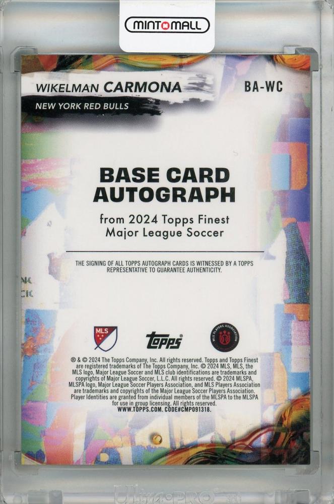 2024 Topps Finest MLS Wikelman Carmona Base Autographs Neon Green Refractor #BA-WC RC ※Initial Damage 61/99 New York Red Bulls