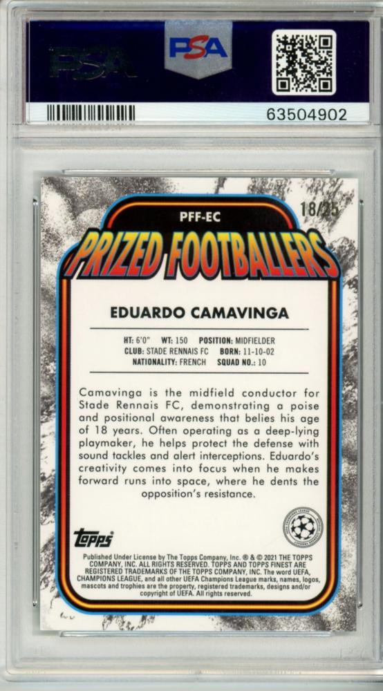 2020-21 Topps Finest UEFA Champions League Eduardo Camavinga Green-Red Fusion card serial 18 of 25 graded PSA10